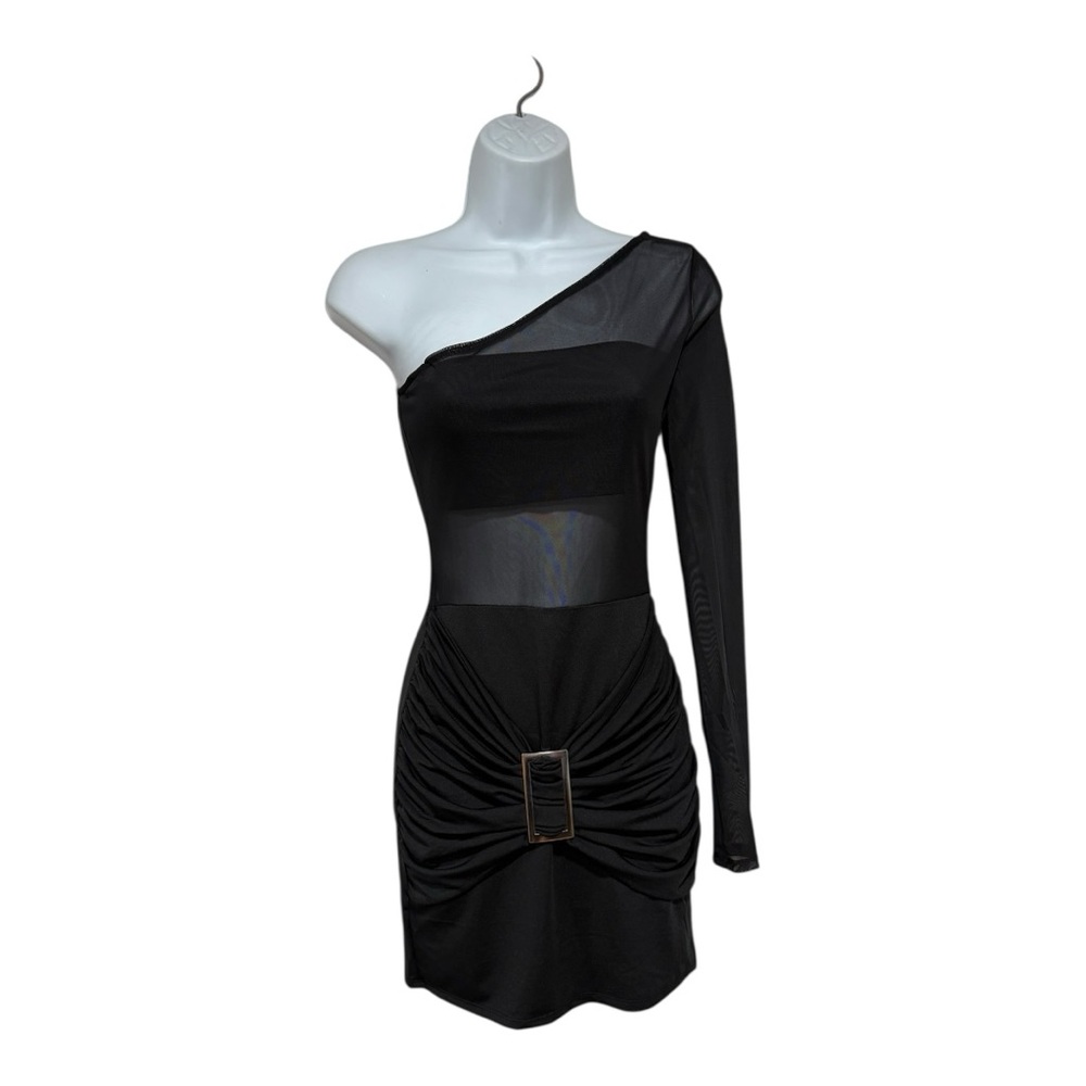 Buckled One-Shoulder Mini Dress